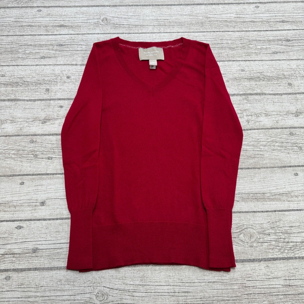 Banana Republic Sweater Women's XS Red Merino Wool V-Neck Ribbed Knit Pullover